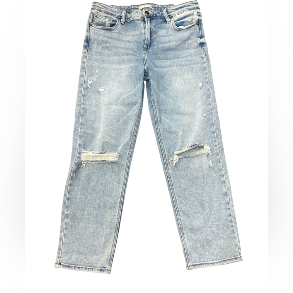 Hidden High Rise Distressed Boyfriend Straight Jeans – Size 28 – Light Wash